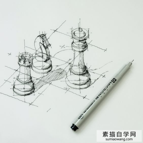 国际象棋结构素描画