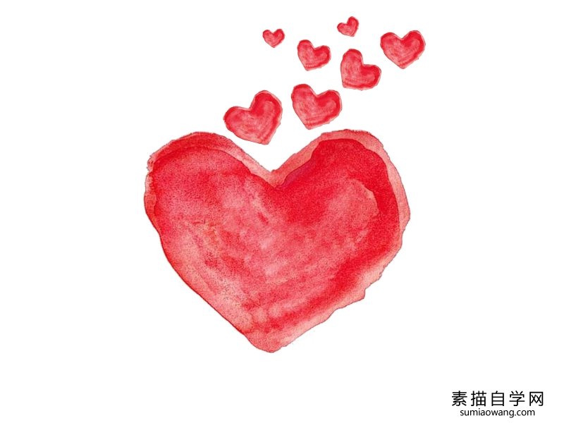 红色的心水彩画