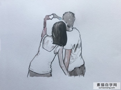 情侣牵手 爱心素描