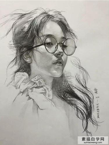 杨煌素描人物画 美丽的女孩
