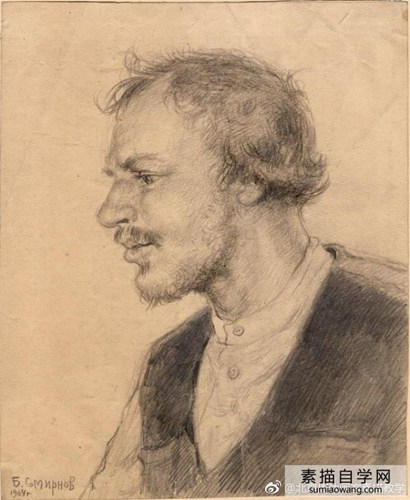 俄罗斯画家鲍里斯·斯米尔诺夫人物素描画