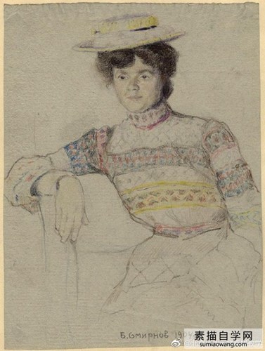 俄罗斯画家鲍里斯·斯米尔诺夫人物素描画