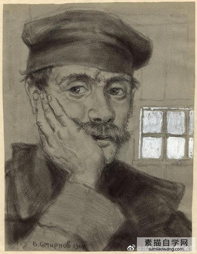 俄罗斯画家鲍里斯·斯米尔诺夫人物素描画