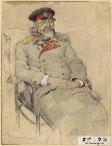 俄罗斯画家鲍里斯·斯米尔诺夫人物素描画