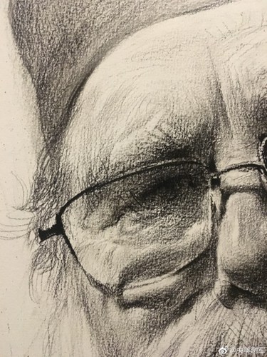 老人素描头像 眼镜素描局部