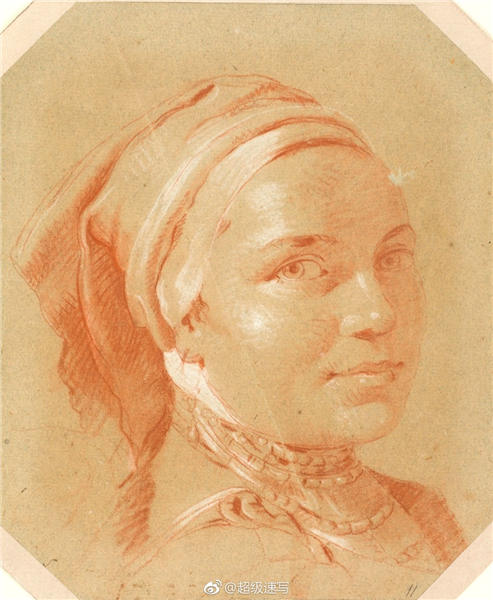 大师素描头像作品欣赏带头巾的女人