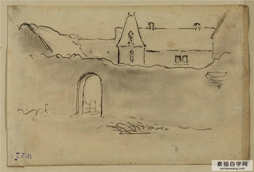 米勒风景素描：房屋