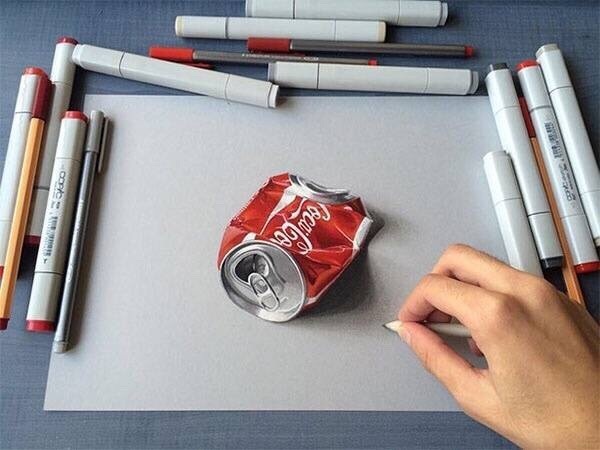 可口可乐罐3d立体图逼真彩色铅手绘