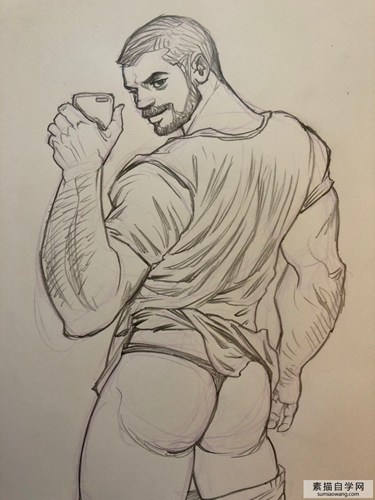 男人也有美臀素描画