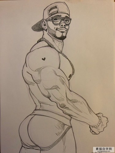 健身的男人素描画