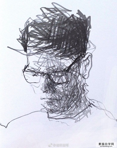 戴眼镜的男青年素描头像