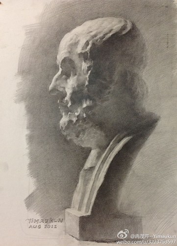 荷马石膏像素描正侧面