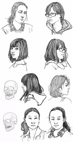 女青年各角度速写头像