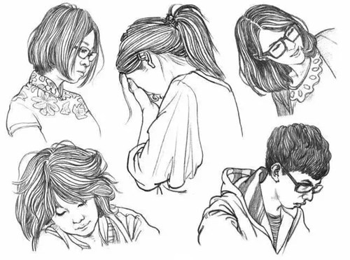 62个不同角度的人物头发速写画法教程