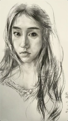 长发美女素描头像