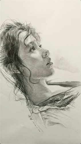 躺着的女孩素描头像