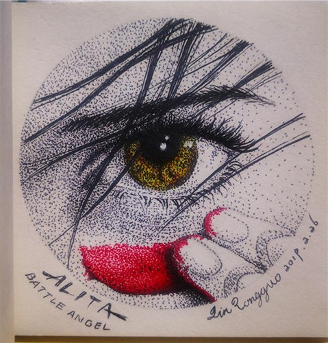 阿丽塔眼睛完成素描图片