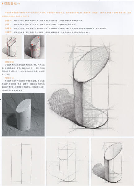 切面圆柱体素描特点 透视 明暗教程教案