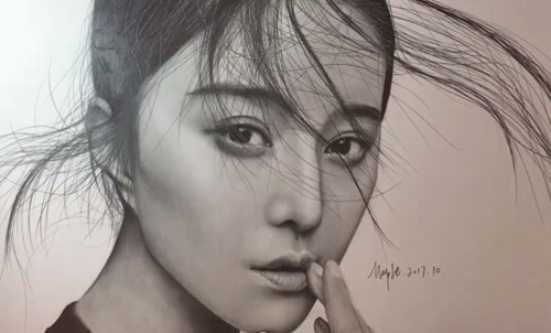 超写实范冰冰素描头像，72小时完成，网友看了要跪拜为师！