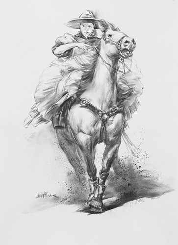 骑马的蒙古人素描画速写作品
