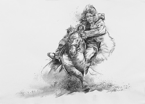 骑马的蒙古人素描画速写作品