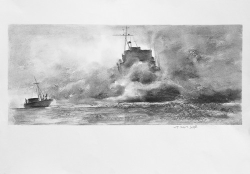 海上的轮船素描画