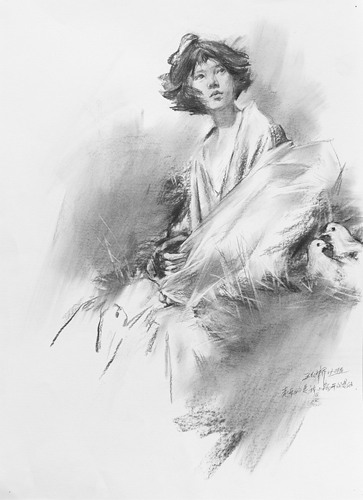 骑马的蒙古人素描画速写作品