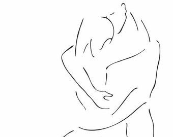 素描人体简笔画：希望每次有了委屈你都可以像这样抱着我。