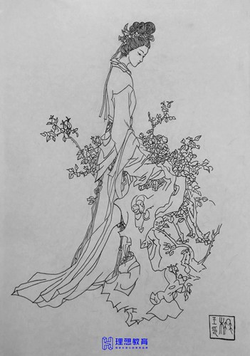 仕女白描绘画图片