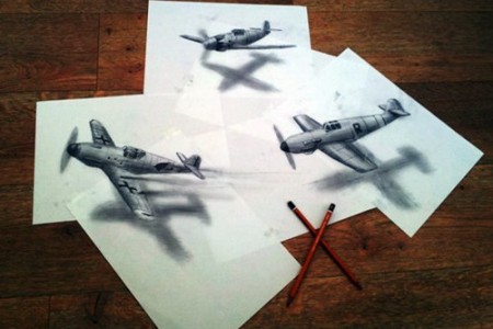 纸上生动的飞机和船舶三维立体画