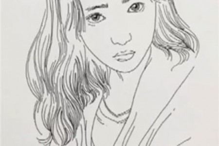 笔墨:长发女孩的素描头